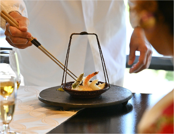 Fresh tempura is cooked right in front of you