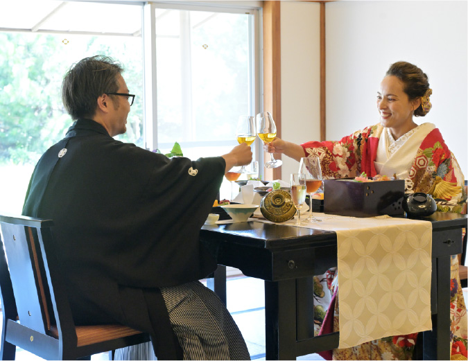 A couple enjoying a traditional Washoku lunch