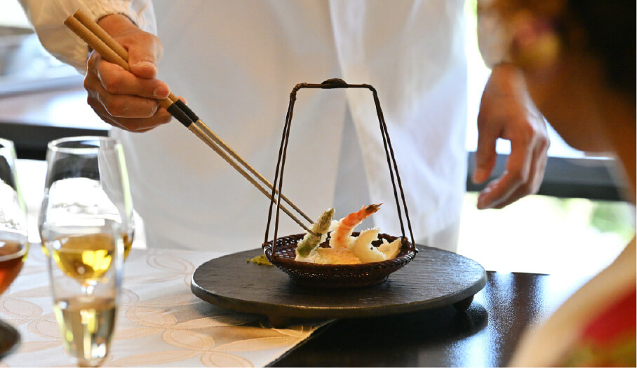 Fresh tempura is cooked right in front of you