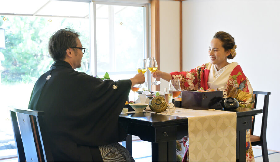 A couple enjoying a traditional Washoku lunch